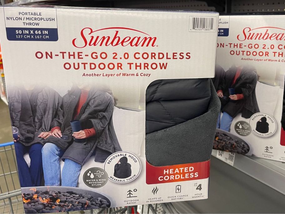 Sunbeam On-the-Go Cordless Wearable Heated Throw Blanket w/ Hood box in store