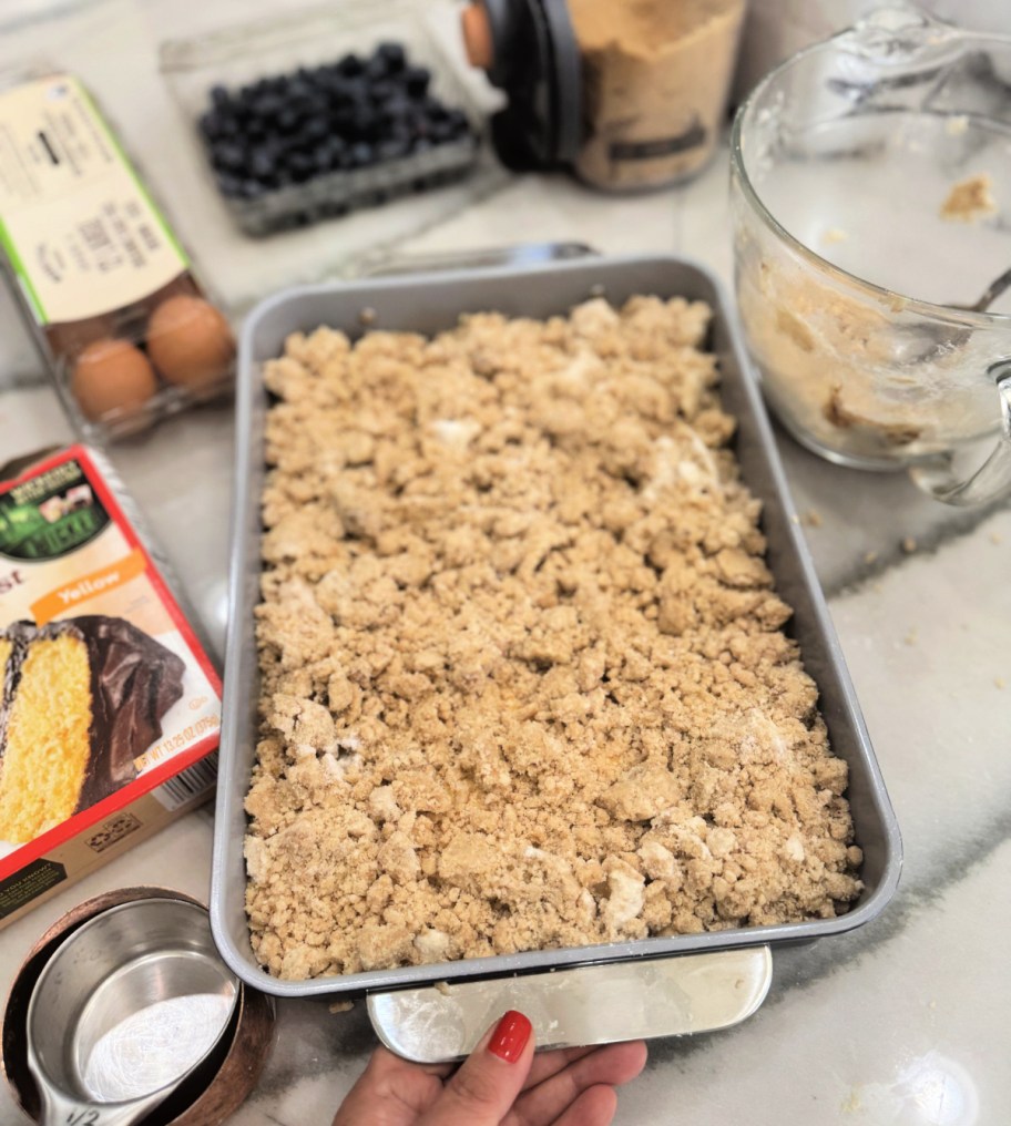 blueberry cake with crumb topping