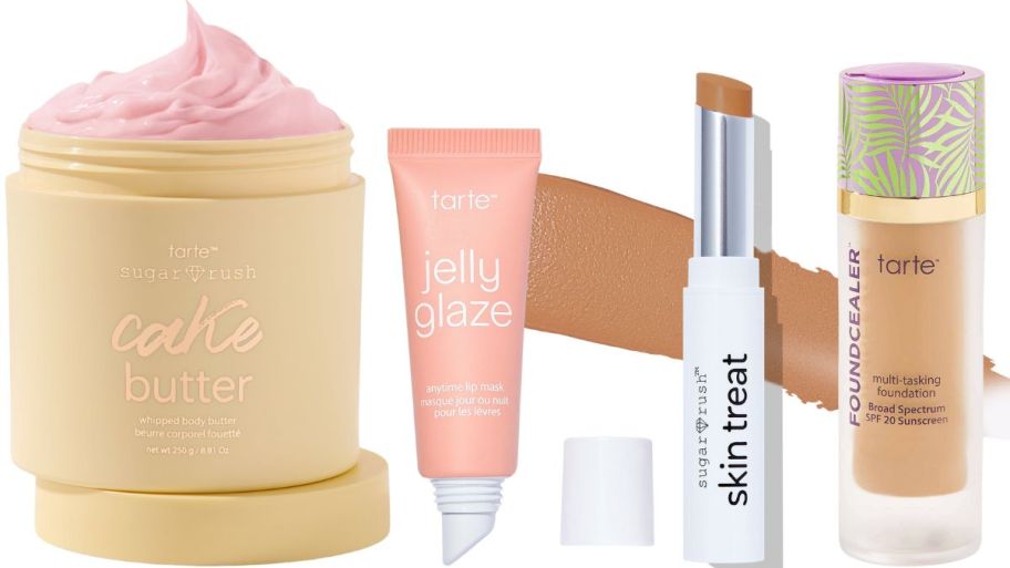 body moisturizer, lip mask, concealer, and foundation stock images