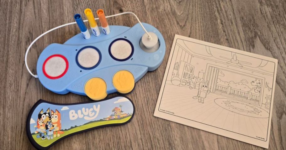 Crayola Color Wonder Mess-Free Bluey Set and accessories on table