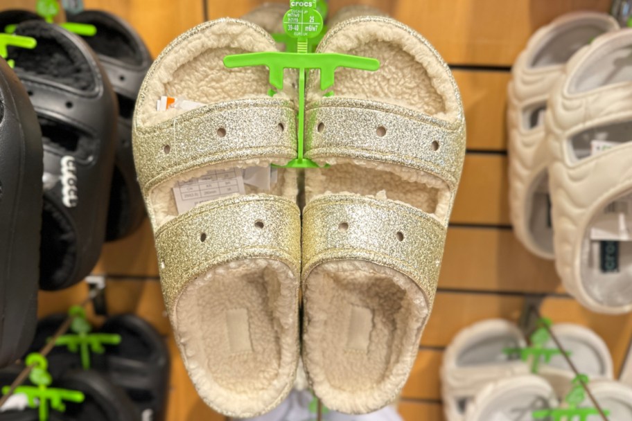 gold lined crocs sandals in store