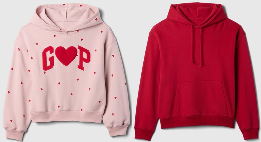 gap pink heart and red hoodies