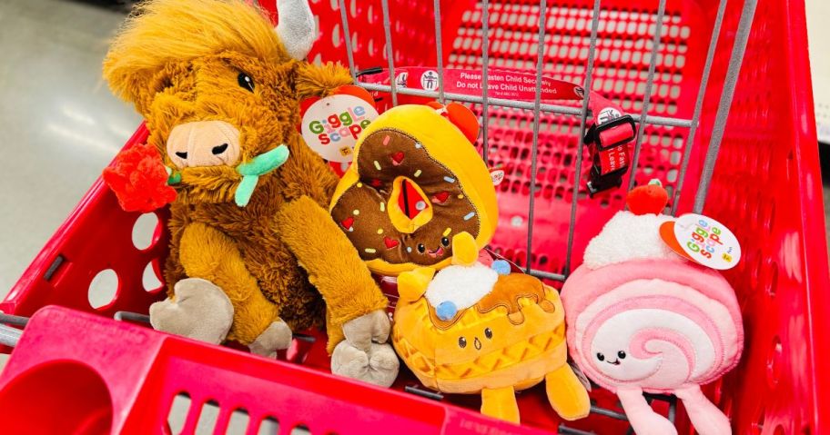 gigglescape plush toys in cart in store