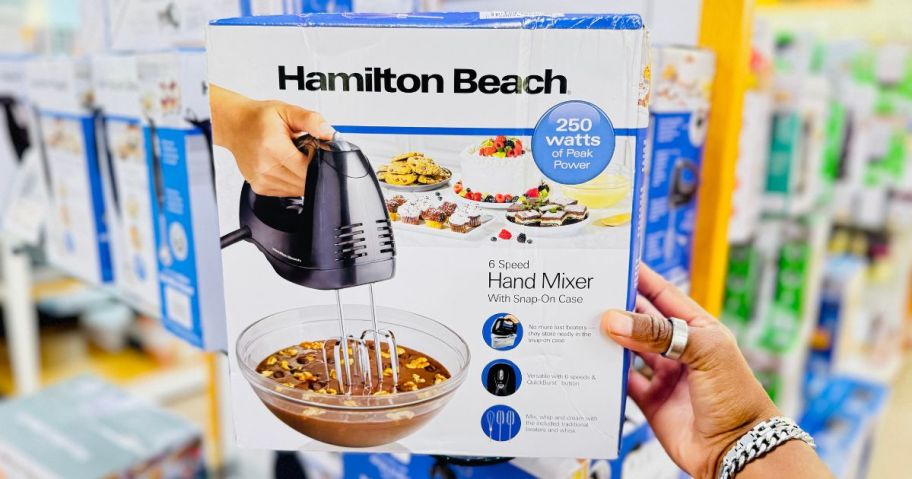 Hamilton Beach Performance 6-Speed Hand Mixer w/ Snap-on Case box in hand in store