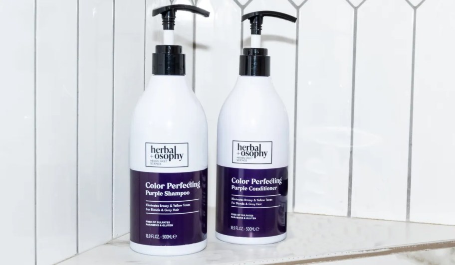 herbalosophy purple shampoo on counter