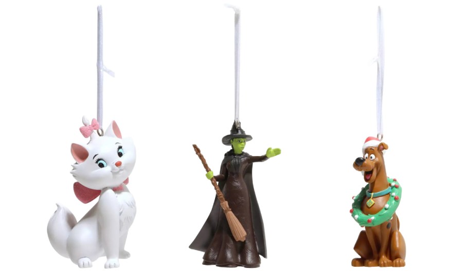 marie, elphaba, and scooby doo ornaments