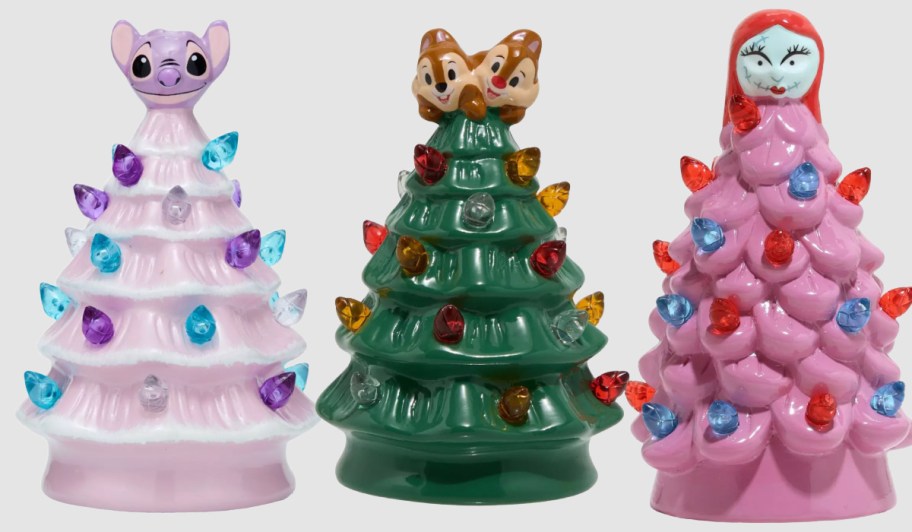 angel, chipmunk, and sally mini christmas trees