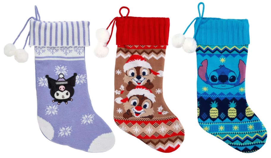 kuromi, chipmunk, and stitch stocking
