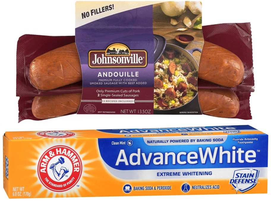 johnsonville sausage and arm hammer toothpaste 