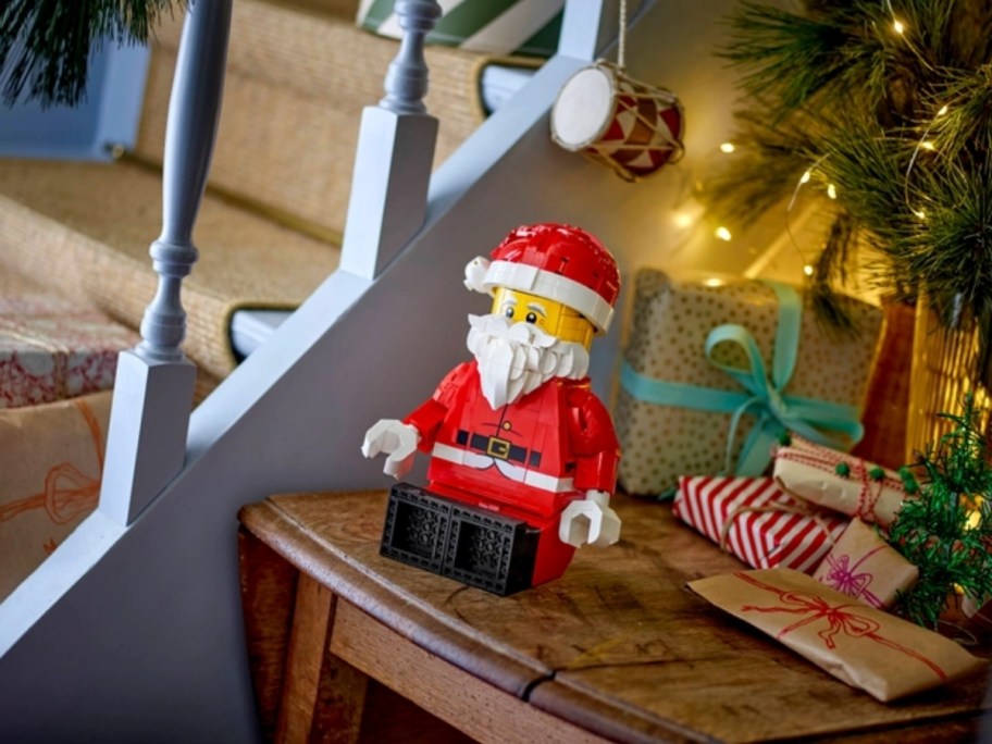 up-scaled santa mini figure on a table top