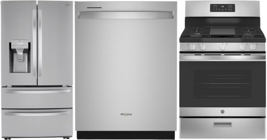 stainless steel fridge, dishwasher and range