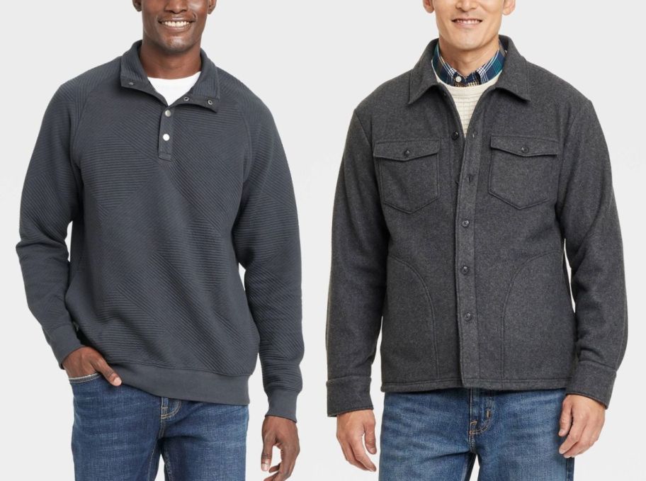 a man in a sweatshirt and one in a shacket