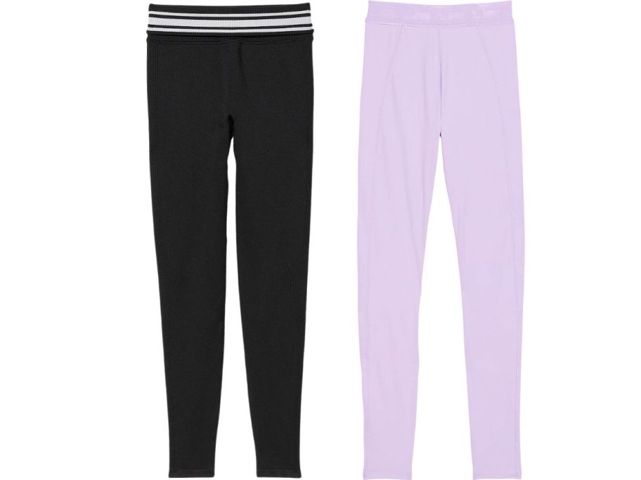 two pair of PINK leggings one in black and one in lilac. 