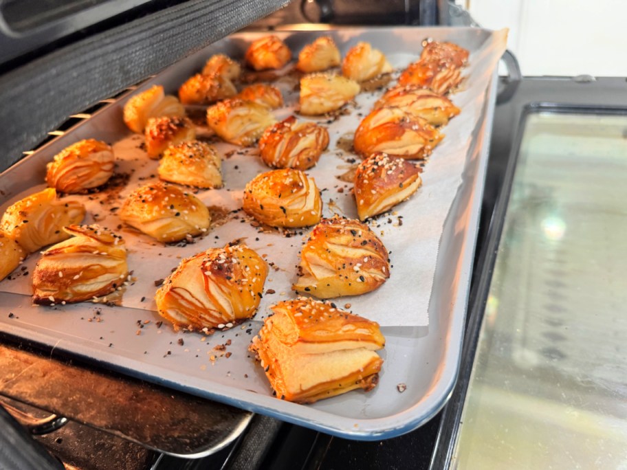 pretzel bites in the oven after baking 