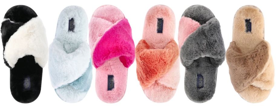 6 pair of slippers in assorted colors stock image