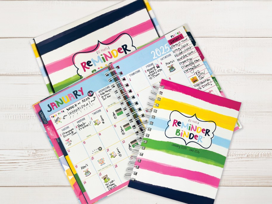 colorful striped planner on gift box