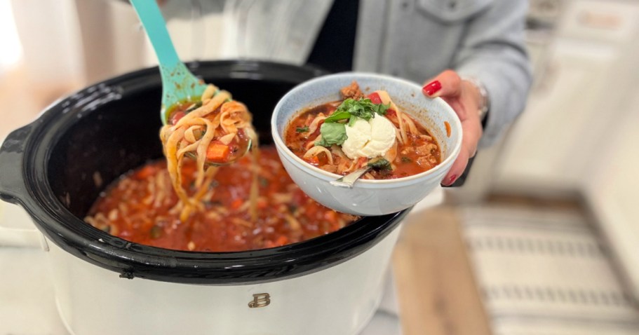 Slow Cooker Italian Sausage Soup With My Favorite Low Carb Pasta Swap!