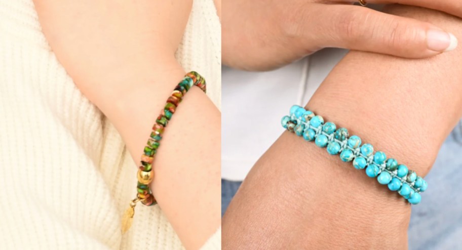 multicolor bracelet and turquoise bracelet