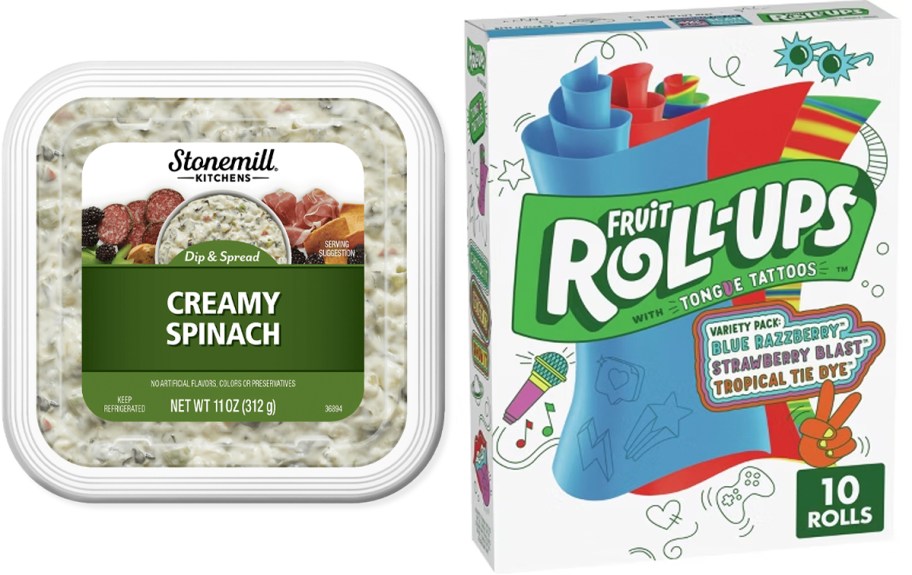 creamy spinach dip and fruit roll ups 