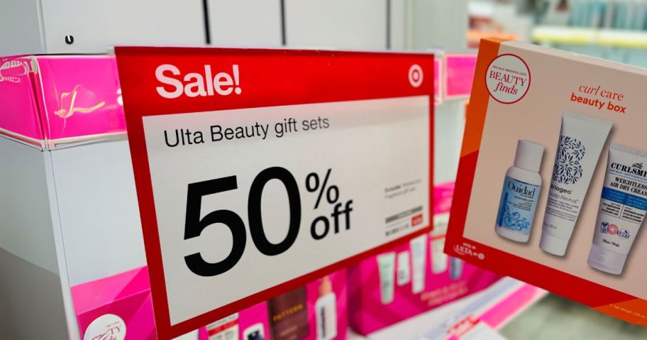 target beauty 50% off sign in store next to product