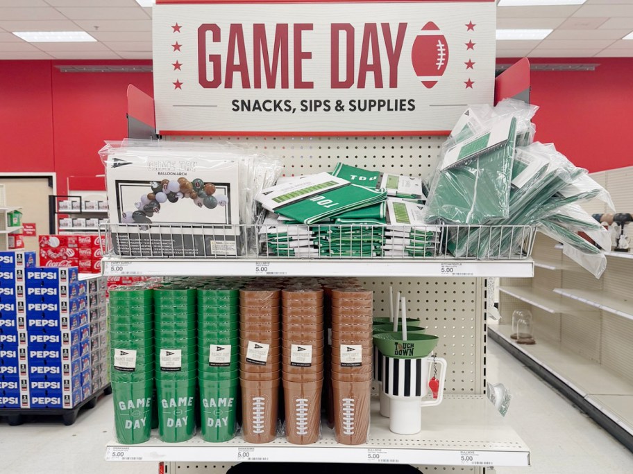 game day accessories on shelf in store