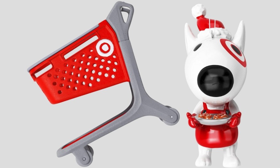 target shopping cart ornament and bullseye dog ornament