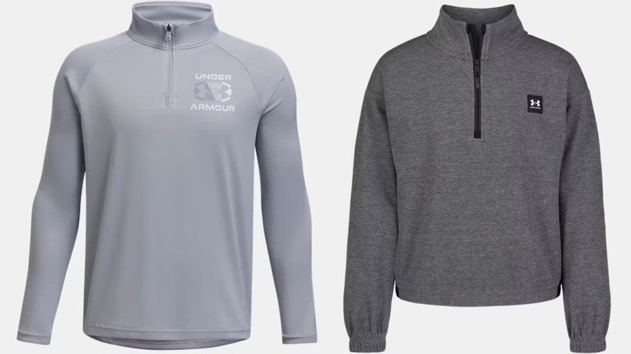 two gray under armour zip jackets