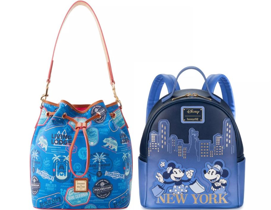 a disney vacation club bucket bag shown with a mini backpack