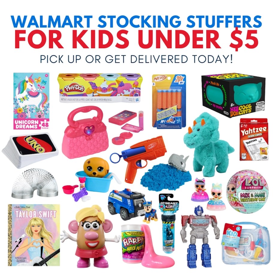 walmart kids stocking stuffers under $5 collage graphic