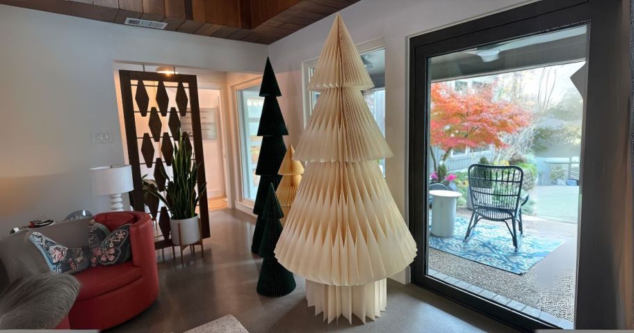 west elm paper trees in living room