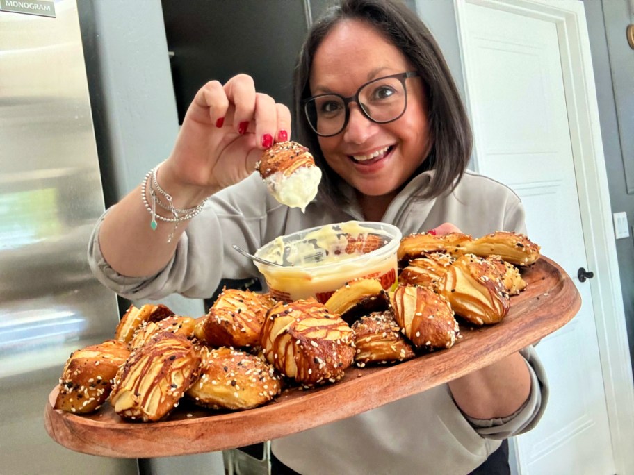 woman holding diy pretzel bites