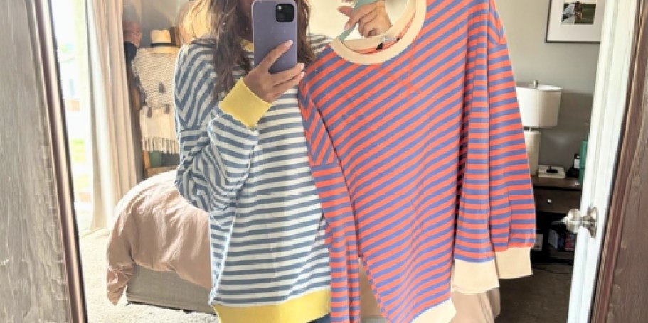 Women’s Oversized Striped Sweatshirt UNDER $10 on Amazon
