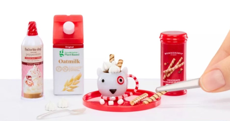mini Target holiday foods and a mini Bullseye dog mug with treats