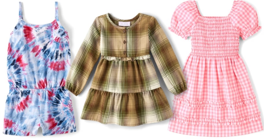 girl's romper and 2 girls dresses