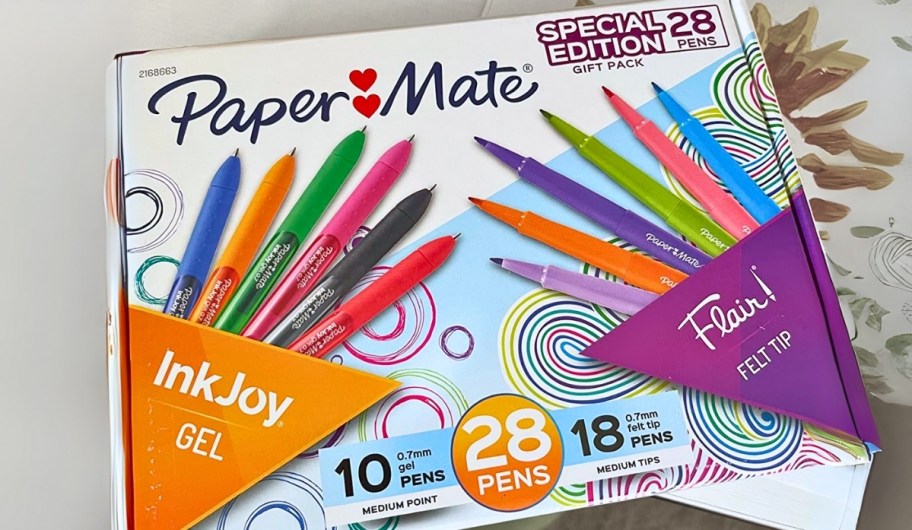 a 28 count variety pack of gel and felt tip pens