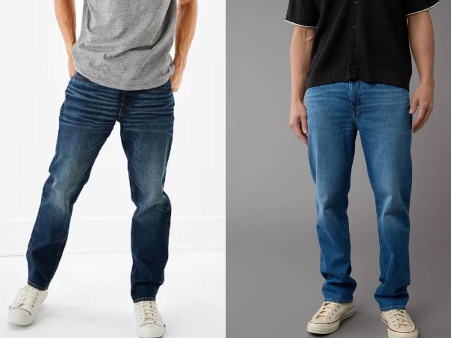 Stock images of two men wearing American eagle jeans