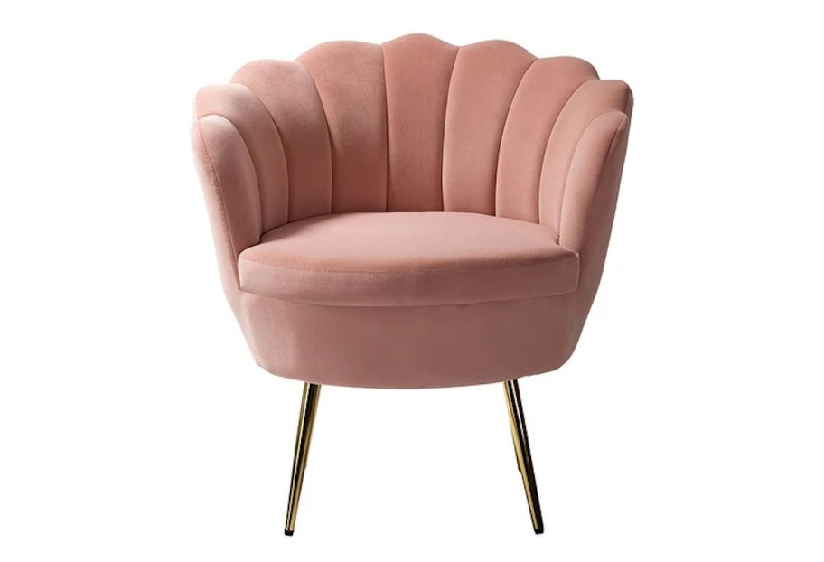 pink tulip style chair stock photo with white background