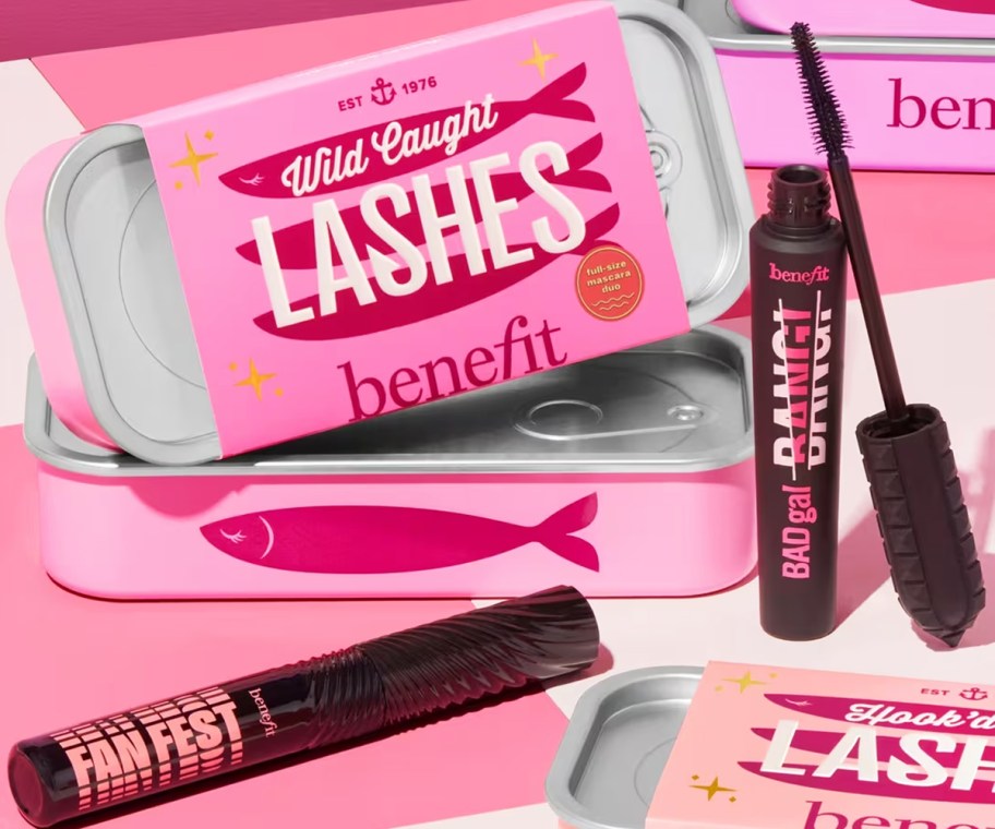 two benefit mascaras with gift set tin