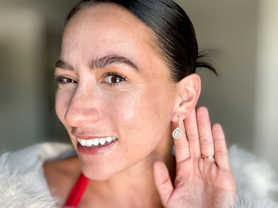 Woman wearing Cate & Chloe Isabel Earrings