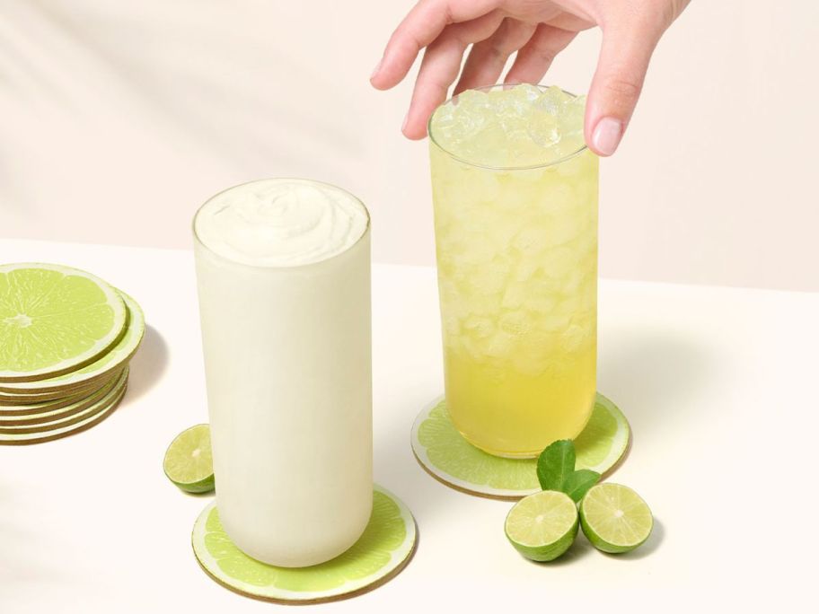 two glasses of Chik-Fil-A Key Lime Lemonades in Frozen or regular