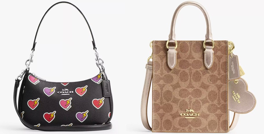 heart bolt print and coach C print purses