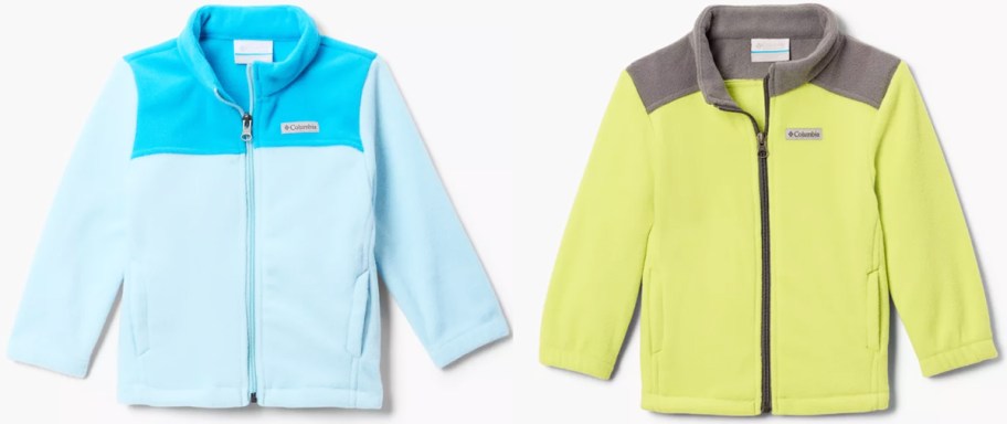 blue and green fleece zip up jackets