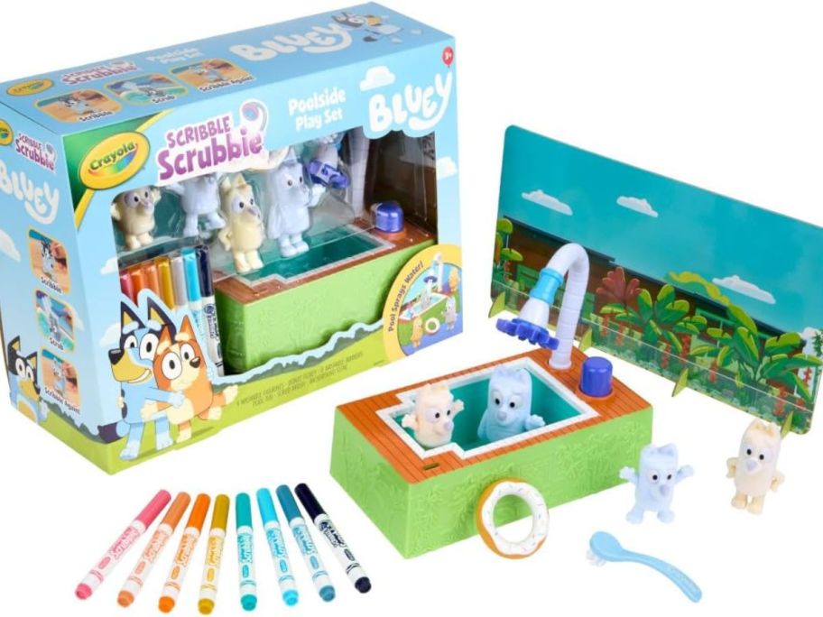 Crayola Scribble Scrubbies Bluey Poolside Playset with markers and figures 
