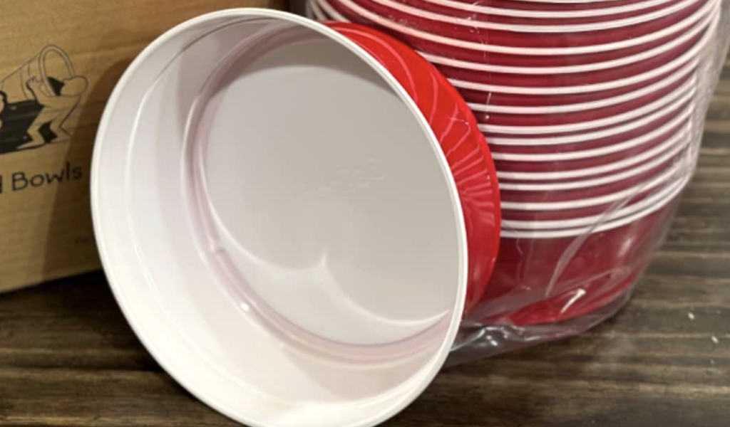 Disposable red bowls 