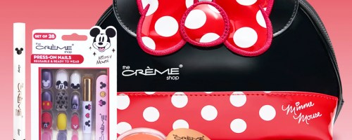 minnie mouse makeup bag with cream blush, freckle pen, and press-on nails set