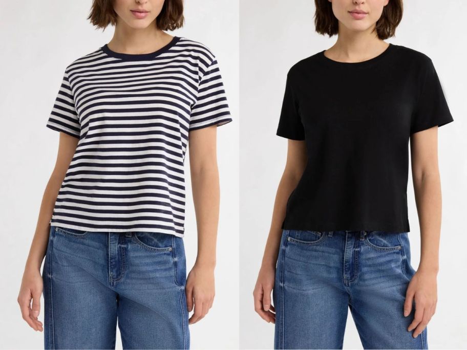 2 women wearing t-shirts