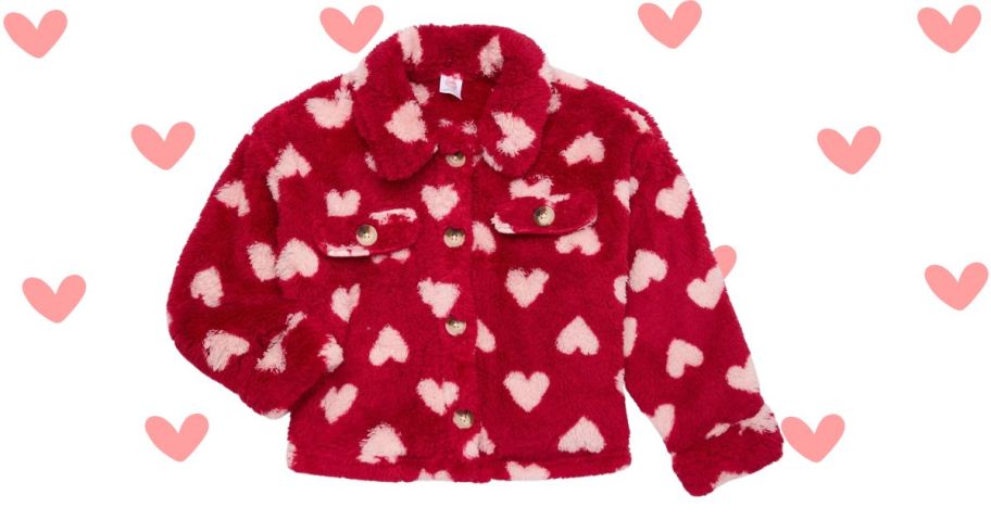 Girls Shacket - Cranberry Kiss against heart background