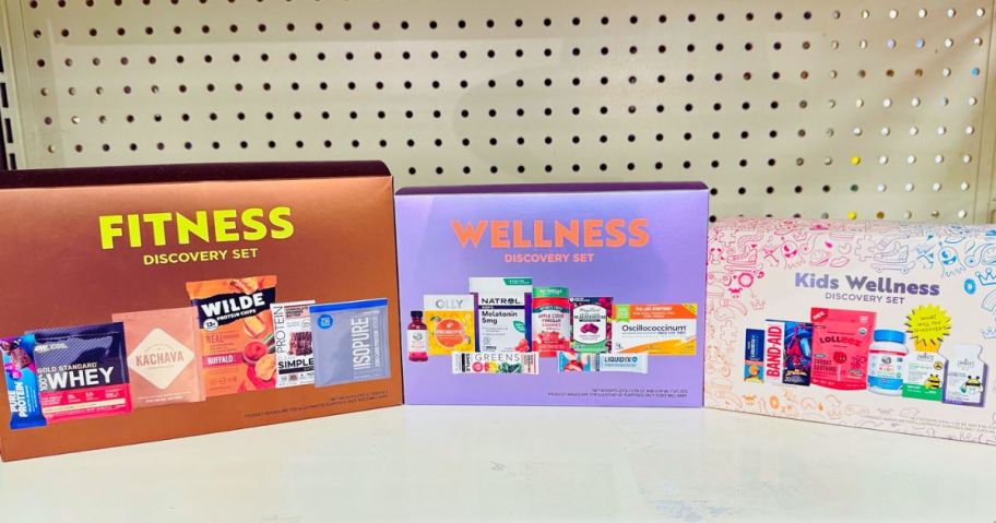 Fitness, Wellness, and Kids Wellness Discovery Sets on store shelf