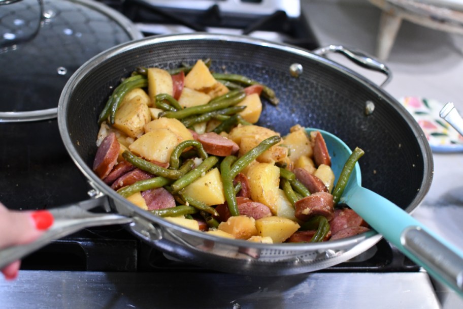 Making dinner using HexClad Cookware