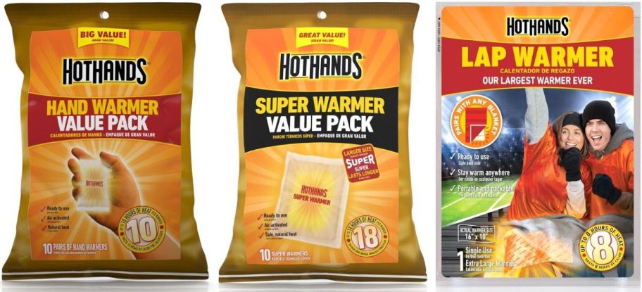 Stock images of 3 packs of HotHands Hand and Body Warmers